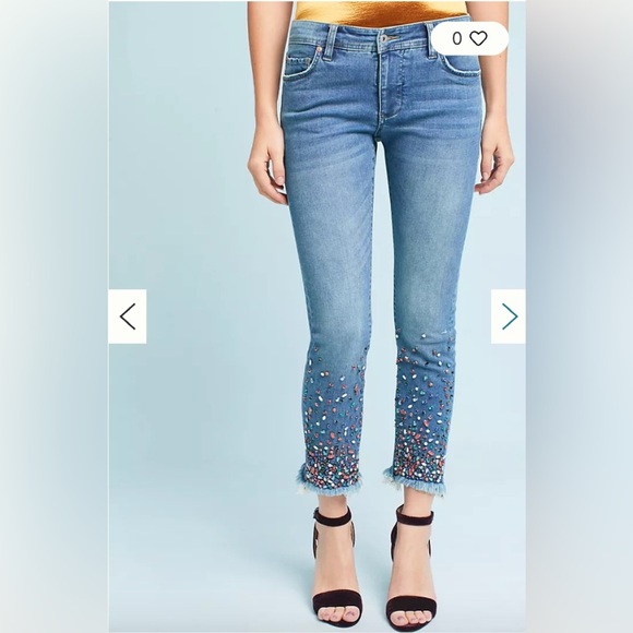 Anthro Pilcro Letterpress Mid-Rise Slim Straight Embellished Crop Jeans - Sz 30 - Picture 6 of 16